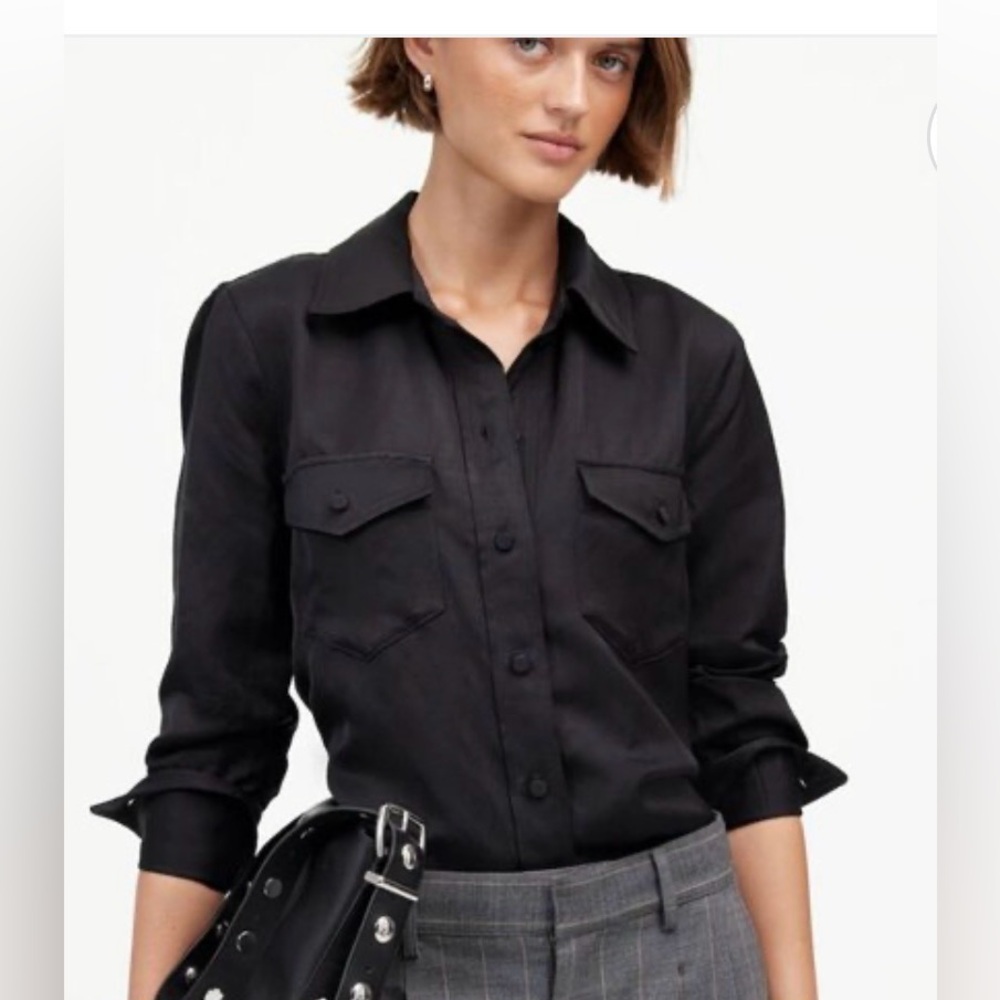 Madewell satin button up black shirt size 0